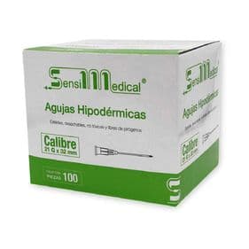 AGUJA HIPODERMICA DESECHABLE 21G X 32MM (VERDE) CAJA 100 PZ