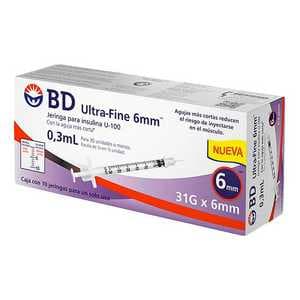 Jeringa para insulina Bd Ultra Fine 31g x 6mm - 10 piezas