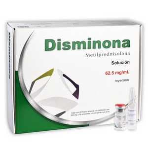 Disminona Metilprednisolona 500 mg/8 mL (62.5 mg/mL) Solución Inyectable, Caja con 50 frascos ámpula y 50 ampolletas diluyente