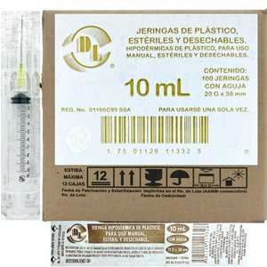 DL Caja De 100 Jeringas 10 Ml Con Aguja 20 G X 38 mm