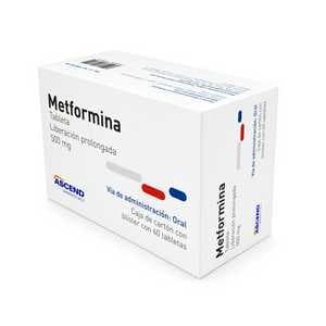 Metformina  500 mg con 60 tabletas LP