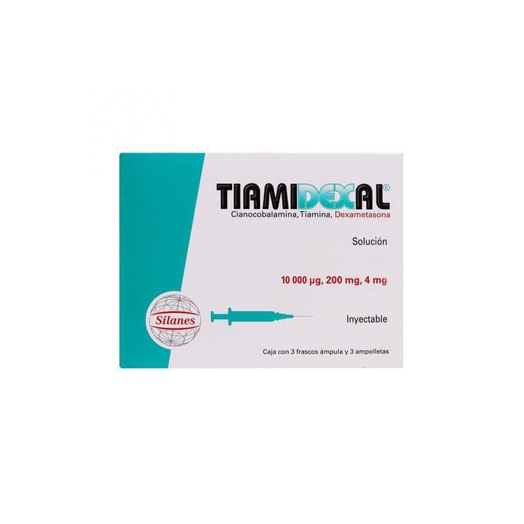 Tiamidexal 10000ug/200mg/4mg caja con 3 frascos ámpula de solución